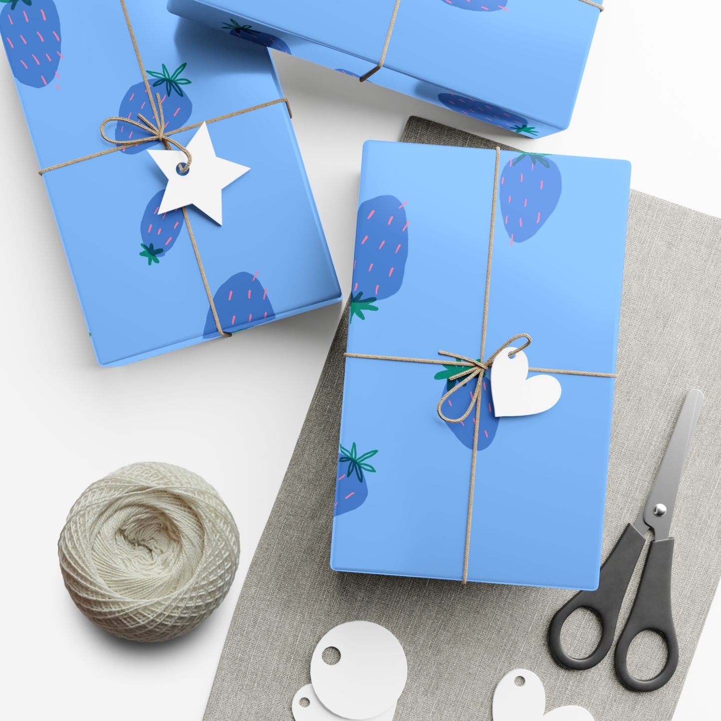 Strawberry Gift Wrap - Blue