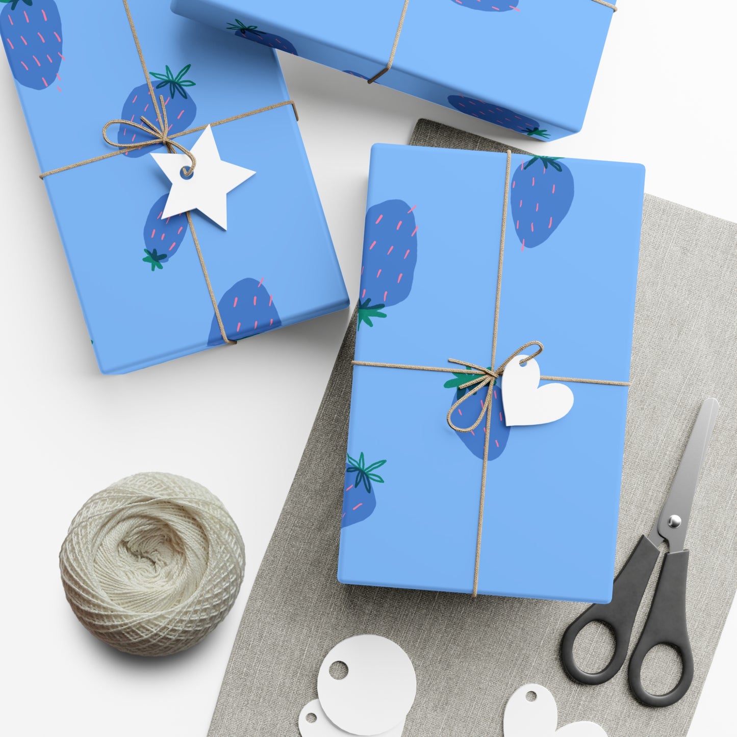 Strawberry Gift Wrap - Blue