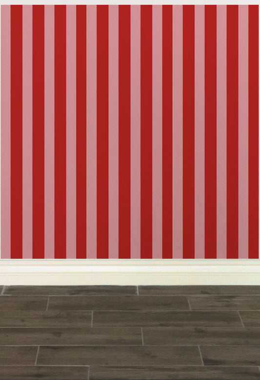 Red and Pink Striped Removable Wallpaper